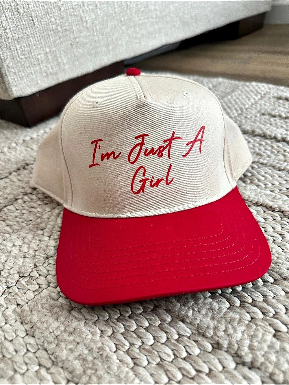OTTO Cap 5-Panel Mid Profile Snapback Hat Red & Cream Cap